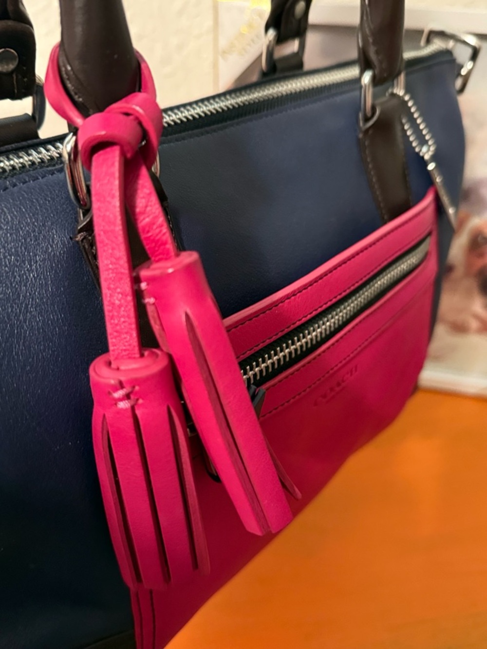 COACH Legacy Molly Colorblock Satchel in Pink & Navy EUC - Picture 7 of 16